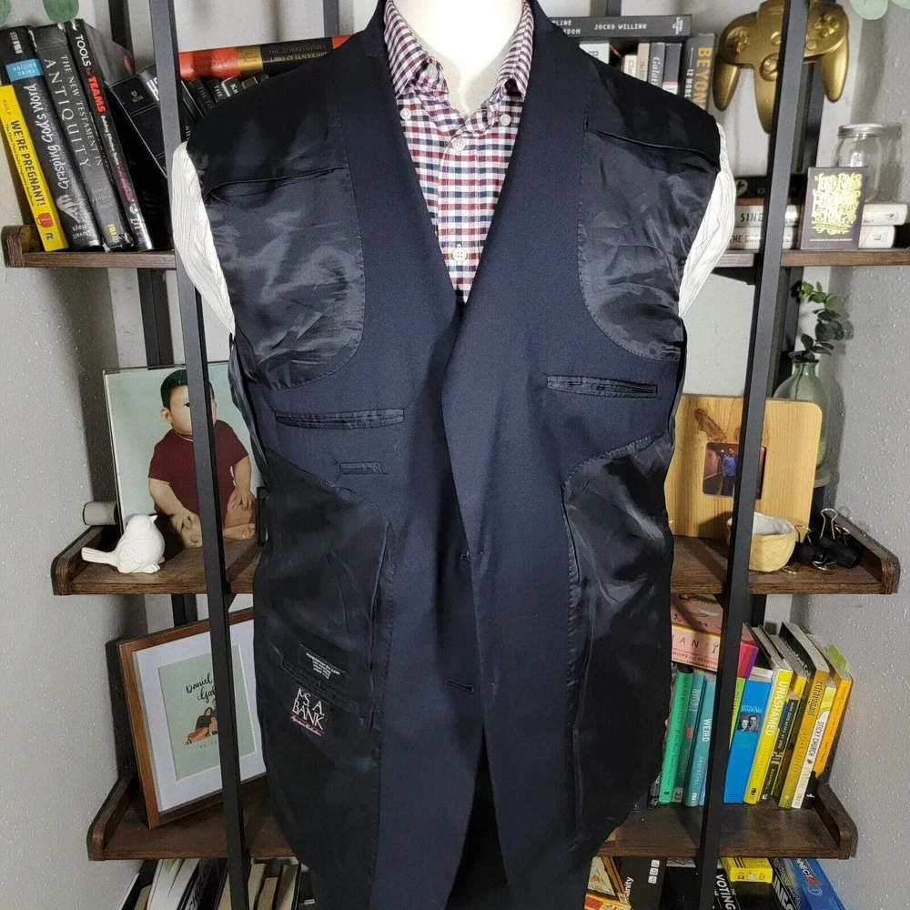 JOS A‎ BANK GORDON Men's Sport Coat Blazer Two Button Black Twill Wool Size 44L